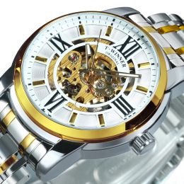 Kits WINNER Luxury Brand Design Mens Watches Silver Gold Clock Automatic Mechanical Skeleton Male Watch Fashion Casual Wrist Watches