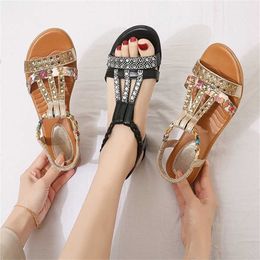 Hip Summer Sandal Women Fashion Fish Mouth Set Foot Slope Heel Casual Women's Rhinestone Roman Sandals 240228