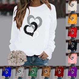 Women's Hoodies Cotton Christmas Sweaters Women Fashionable Round Neck Valentine's Day Casual Love Printed Tops Long Sleeve Blouse Shirt