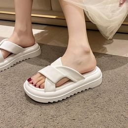 Dress Shoes Thick Soled Sandals Women's Open Toe Black Beige Slippers Sandal 2024 Summer Female Roman Beach Platform Heels Women Slides