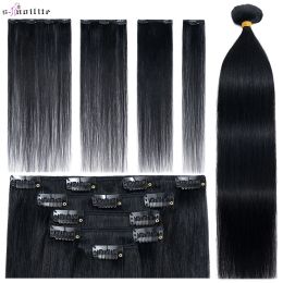 Extensions Snoilite Human Natural Hair Extensions 6075g Human Hair Straight Hairpiece 22Inch 5Pcs/Set Full Head Clip In Natural Hair Clip