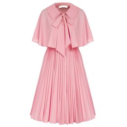 Oem Sweetheart Neck Smocked Back A-line Womens Pleated Dresses with Cape