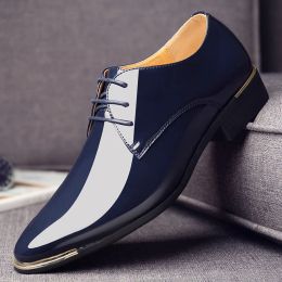 Boots Mens Patent Leather Shoes Men Dress Shoes Lace Up Pointed Toe Wedding Business Party 5 Colors Big Size Rtg5