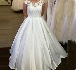 ZJ9235 Fashion High Neck Ball Gown Satin Wedding Dresses Robe De Mariee Charming Lace Bodice FloorLength Formal Bride Dress Plus 8083024