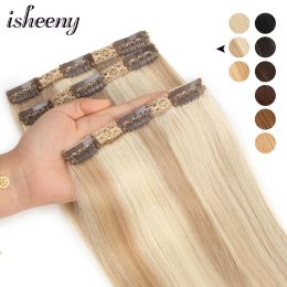 Extensions Isheeny 14" 16" 18" 20" 22" Clip In Human Hair Extensions Blonde Hair Pad 3pcs/set Brown Clips On Remy Hair Piece 60g80g