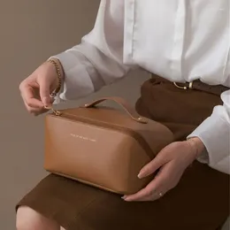 Storage Bags Women Cosmetic Bag Plaid Toiletries Travel PU Leather Portable Waterproof Organiser Makeup Box