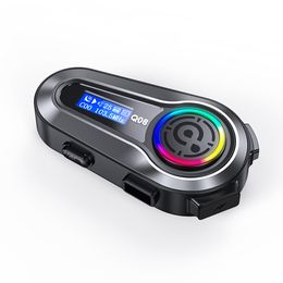 Q08 Motorcycle Helmet Headset Bluetooth LCD Display EQ Sound Effect High-Definition IPX6 Waterproof Stereo FM Radio Earphone