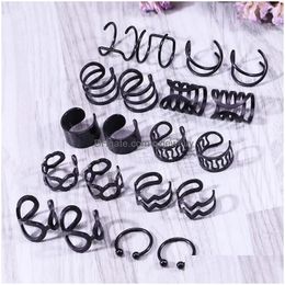 Clip-On Screw Back Backs Earrings 2-20Pcs Black Stainless Steel Adjustable Non-Piercing Cartilage Clip On Wrap Fake Ear Cuff Lip Nose Dhbzc