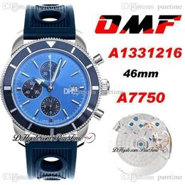 OMF SuperOcean Heritage II A7750 Automatic Chronograph Mens Watch A1331216 46mm Blue Black Dial Stick Markers Rubber With Holes Su294J