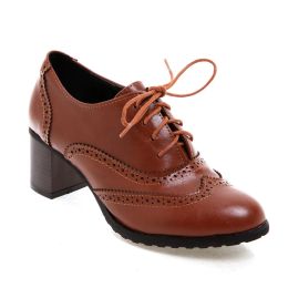 Pumps Perforated Big Size 43 Dropship Black Vintage Brown Lace up Brogues Pumps Chunky High Heels Birtish Oxfords Retro Shoes Women