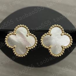 designer Clover Studs Earring Vintage Four Leaf Clover Charm Stud Earrings Back Mother-of-Pearl Stainl Steel Gold Studs Agate for Women wedding Jew s0uB#