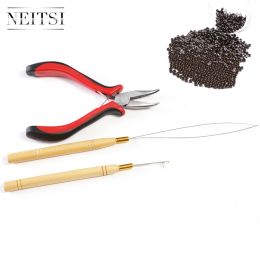 Tubes Neitsi 500pcs Nano Rings With Remove Plier Pulling Needle Loop Threader for Links Hair Extensions