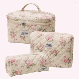 Cosmetic Bags 3Pcs Floral Bag Printed Women Quilted Pouch Large Capacity Zipper Closure Girls Cotton Storage Set