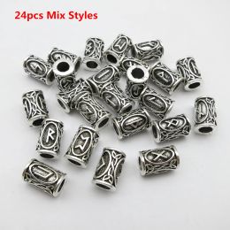 Tubes 24pcs viking rune Hair Braid Dread Dreadlock beard Beads rings Tubes For men women Hair Accessories