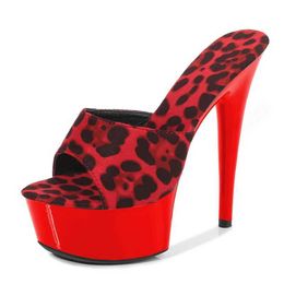 Dress Shoes Woman Slippers Leopard Print Sandals Platform 2022 Nightclub Sexy High-heeled outside Slides Heels Waterproof Thick Bottom7FTY H240321