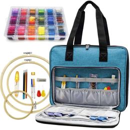 ATTERET Full Range Embroidery and Cross Starter Kit with Premium Storage Organiser Bag, Includes 99 DMC Coded Cotton Threads, 9 Metallic Floss, 3 Hoops,