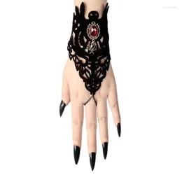 Strand Gothic Black Lace Bracelet With Finger Rings Victorian Costume Accessories Steampunk Wristband