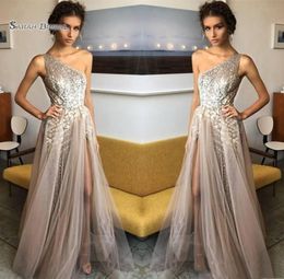 2019 One Shoulder Aline Sequined Prom Dresses Tulle Evening Wear In s Highend Occasion Dress9212556