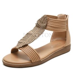 Sandals Women's Sandals Boho Bohemia Beach Gladiator Sandals Roman Flat Heel Peep Toe Wedge Sandals Daily PU Summer Black