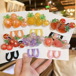 Hair Accessories 2PCS Set Cartoon Glittery Pink Fruit Strawberry Cherry Grape Fancy Girl Childre Long Elastic Band Cute Princess Rubber Ties