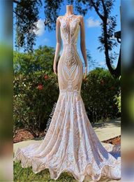 Stunning Lace Mermaid Prom Dresses 2022 Popular Sheer Neck Appliques Sequins Ruched Long Evening Gowns Met Gala Party Celebrity Go5446308