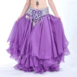 Stage Wear 3 Layer Belly Dance Skirt For Women Oriental Double High Slits Costume