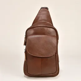 Bag 2024 Genuine Leather Chest Top Layer Cowhide Men's Shoulder Diagonal Crossbody Fashion Punch Purse