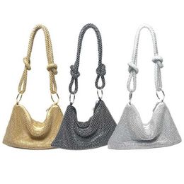 Stylish Shoulder Women Bags Handbag Flash Knotting Rhinestone Armpit Banquet Dinner Bag Diamond Studded 240311