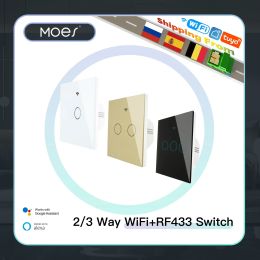 Control NEW Upgraded WiFi Smart RF433 Touch Switch 2/3 Way Smart Life/Tuya App Control,Alexa Google Home Voice Control 1/2/3 Gang