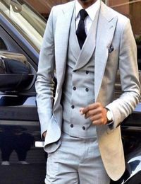 Light Grey Men Wedding Suit Slim Fit 3 Piece Tuxedo Groom Groomsman Custom Made Top Quality Formal Occasion Dress Party Gowns5390819