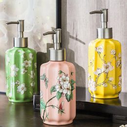 Liquid Soap Dispenser Vintage 300ml Ceramic Lotion Bottle Luxury Royal Print Flower Shampoo Bathroom Empty Pump Containe