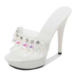 Dress Shoes Sandals womens crystal shoes Word strip 2020 new summer fashion 13cm15cm wild sexy high heels with non-slip transparentK3V9 H240321