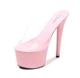 Dress Shoes 2021 Summer Platform Sandals Women Sexy PVC Transparent Slim Ultra High Heels 17CM Sandale Female Pole DancingD81I H240321