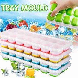 Ice Cream Tools 14 Grids Ice Cube Trays Reusable Silicone Ice cube Mold Fruit Ice Maker with Removable Lids Kitchen Tools Freezer Summer Mould L240319