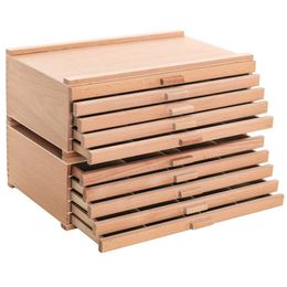 U.S. Art 10 Drawer Wood Artist Supply Storage Box - Pastels, Pencils, Pens, Markers, Brushes