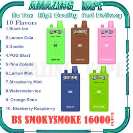 Original BS SMOKYSMOKE 16000 Puff Disposable E Cigarette Dual Tank with 2 individual mesh coils Power 650mAh rechargeable18ml+18ml 10 Flavours Vape Pen