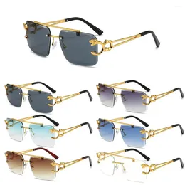 Sunglasses Vintage UV400 Eyewear Rimless Gradient Shades Punk Sun Glasses With Lion Decor