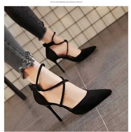 Dress Shoes Four Seasons Womens Suede High Heels 9cm2023 New Pointed Stiletto Fashion Sexy Black Wedding Nude BridalSBYL H240321