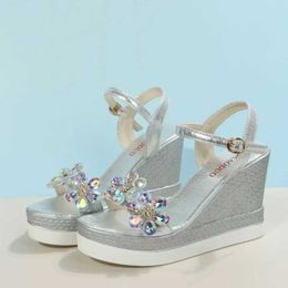 Sandals Women Summer Wedge Heel Platform Strap Open Toe Chunky Bottom Casual Shoes 2024 Gold Silver Pink H24032502
