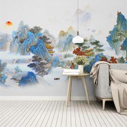 Wallpapers Custom Chinese Style Hand-painted Artistic Ink Classical Landscape Welcomes Pine Wall Murals Green Self Adhesive Wallpaper