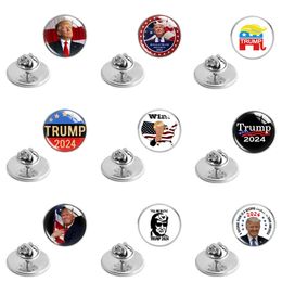 25mm Trump Crystal Glass Clothing Brooches 2024 American Election Trump Metal Badge Pins