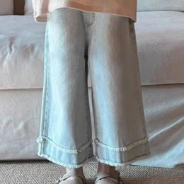 Trousers Korean Retro Light Blue Washed Girls' Jeans Children's 2024 Spring Loose And Versatile Straight Leg Pants Wide