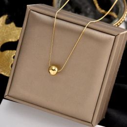 Classic Simple Ball Pendant Titanium 14k Yellow Gold Necklace For Woman Korean Fashion Jewelry Girl's Accessories Clavicle Chain