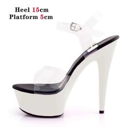 Dress Shoes 2022 Hot! Women Summer Sandals Platform Fashion Shows Sexy Transparent Crystal Slipper High Heel 15cm Plus-size 44 H240321