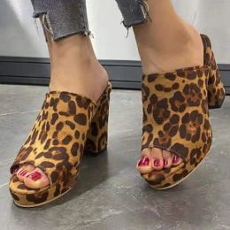 Slippers Leopard Print Slippers for Women Summer Large Size Sandals Fish Mouth Shoes Nonslip Casual High Heels Sandalias De Plataforma