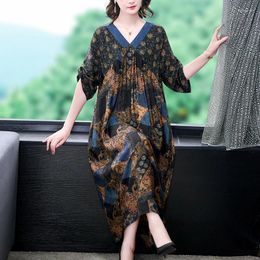 Party Dresses Summer Print Silk Short Sleeve Long For Women Luxury Satin Elegant Vestidos Korean Vintage Casual Robe