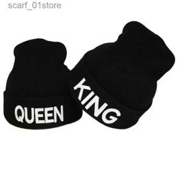 Hats Scarves Sets HUE010 Womens Winter concealer Adult Letter Embroidery Knitted Hat Autumn Black King Solid Curly Beanies SkulliesC24319