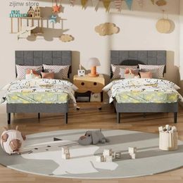 Other Bedding Supplies Childrens bed modern childrens double bed platform bed frame - soft padded geometric headboard design springless childrens bed Y240320