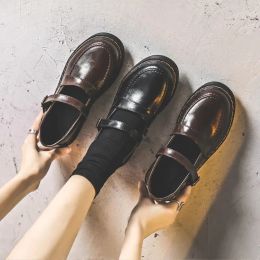 Flats Retro Brown Mary Jane Shoes For Women Designer Strap Lolita Platform Flats Leather Casual Loafers 2022 Black Oxford Shoes