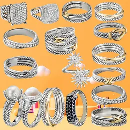 DY Brand 925 Sterling Silver Retro David Luxury Diamond Ring Two tone Cross Pearl Women's Fashion Designer Ring Jewellery Wedding Gift